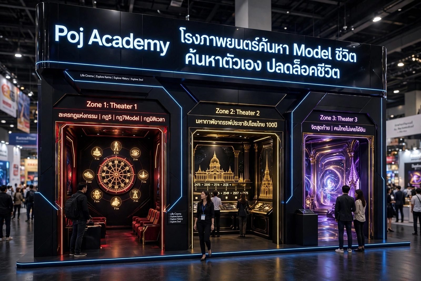 บูธ Pojacademy โรงภาพยนตร์ค้นหา Model ชีวิต 3 โซน